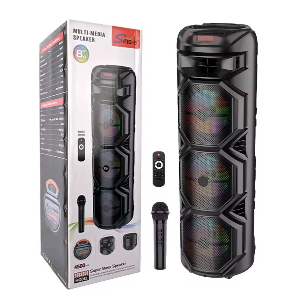 اسپیکر بلوتوثی چمدانی Sing-E ZQS8301 + میکروفون و ریموت کنترل.