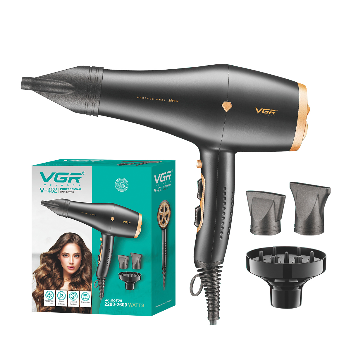 سشوار حرفهای وی جی ار سالنی VGR مدل V_462 مشکی اصلی